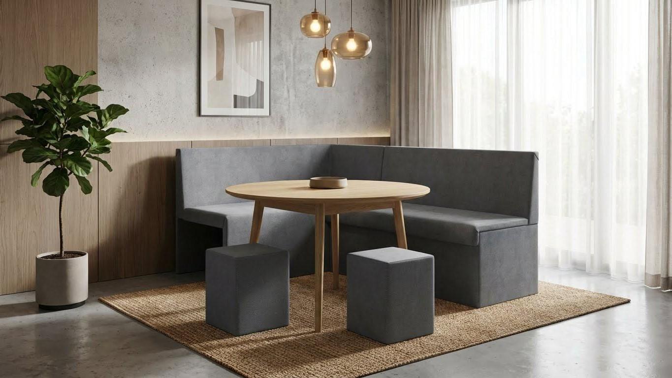 Coltar extensibil de bucatarie + 2 taburete Venturo, gri inchis + gri  4